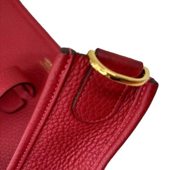 AUTH 2023 HERMES H GHW EVELYNE III PM ROUGE VIF CLEMENCE CROSSBODY SADDLE BAG - Picture 10 of 16